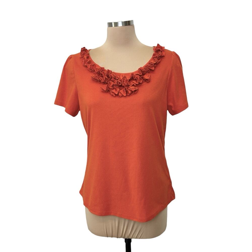 Hampshire Studio Orange Top Size Large Tiered Ruffle Neck Boho Chic Romantic
